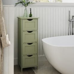 Freestanding Storage Cabinet for Bathroom, with Drawers, Modern Bathroom Storage Organiser Unit, Green