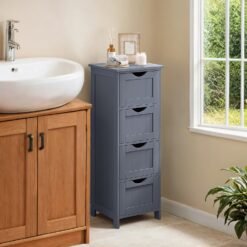 Bathroom Floor Storage Cabinet, Freestanding Bathroom Storage Unit with 4 Drawers, 30 x 30 x 82 cm