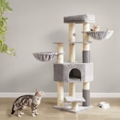 Large Heavy Duty Cat Condo with Sisal Posts, Grey and White
