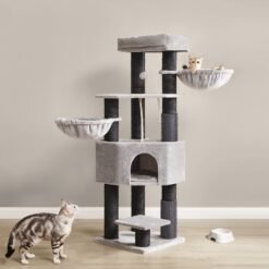 Large Heavy Duty Cat Condo with Sisal Posts, Grey and Black