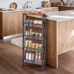 5-Tier Slim Storage Cart, Rolling Cart with Handle, Metal Frame