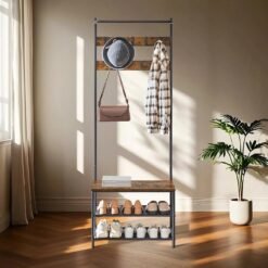 Hall Tree with Bench and Shoe Storage, Entryway Bench with Coat Rack Stand and Shoe Rack, 9 Movable Hooks