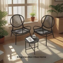 Set of 3 Garden Furniture Set, Outdoor Bistro Set, 2 Acapulco Chairs and Side Table