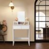 Vanity Table, Modern Makeup Table with Big Mirror, 2 Drawers, 3 Compartments, White