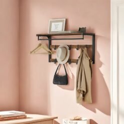 Wall-Mounted Coat Rack, Wall Shelf with 10 Removable Hooks, Clothes Rail