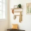 Wall-Mounted Coat Rack, Wall Shelf with 10 Removable Hooks, Clothes Rail
