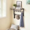 Wall-Mounted Coat Rack, Wall Shelf with 10 Removable Hooks, Clothes Rail