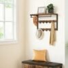 Wall-Mounted Coat Rack, Wall Shelf with 10 Removable Hooks, Clothes Rail