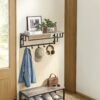 Wall-Mounted Coat Rack, Clothes Rail with 5 Removable Coat Hooks, Floating Shelf for Hallway