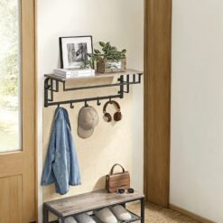 Wall-Mounted Coat Rack, Clothes Rail with 5 Removable Coat Hooks, Floating Shelf for Hallway