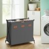 Foldable 3-Section Laundry Basket with 135 L Capacity, X-Frame and Customizable Labels for Bedroom Bathroom Laundry Room, Grey