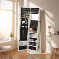 Freestanding Jewellery Organiser, Jewellery Cabinet with Full-Length Mirror, 360° Swivel