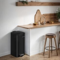 Pedal Waste Bin, 30 L Steel Bin with Inner Bucket, Soft Close, for Kitchen, Stays Open, Black