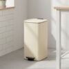 Pedal Waste Bin, 30 L Steel Bin with Inner Bucket, Soft Close, for Kitchen, Stays Open, Beige