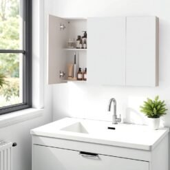 Bathroom Wall Mirror Cabinet, Modern Medicine Storage Cupboard with Adjustable Shelf, Space-Saving, White