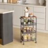 4-Tier Slim Storage Cart, Rolling Cart with Handle, Metal Frame