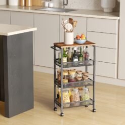 4-Tier Slim Storage Cart, Rolling Cart with Handle, Metal Frame