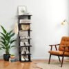 7-Tier Vertical Shoe Rack, Narrow Shoe Storage Organiser with Hooks, Slim Corner Shoe Tower Rack
