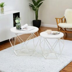 Small Round Coffee Table Set of 2, with Steel Frame, for Living Room