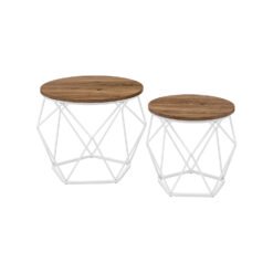 Small Round Coffee Table Set of 2, with Steel Frame, for Living Room