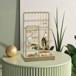 Jewellery Organizer with Metal Frame and Velvet-Lined Tray, Display Stand for Earrings, Bracelets