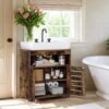 Under Sink Bathroom Storage Cabinet, 2-Door Bathroom Vanity Unit with Adjustable Shelf, Space-Saving, Rustic Brown
