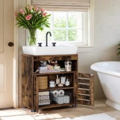 Under Sink Bathroom Storage Cabinet, 2-Door Bathroom Vanity Unit with Adjustable Shelf, Space-Saving, Rustic Brown