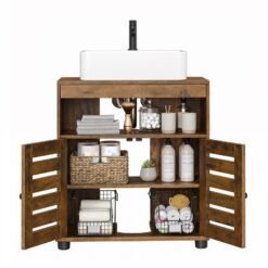 Bathroom Cabinet with Adjustable Shelf, Storage Unit with 2 Louvred Doors, for Pedestal Sinks
