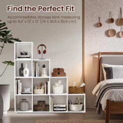 10-Cube Bookshelf, Storage Unit with Open Compartments, for Books, Photos