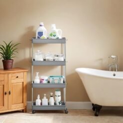 4-Tier Narrow Storage Trolley, Space-Saving Rolling Trolley with Wheels, for Kitchen Living Room Bathroom