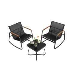 Patio Furniture, 2 Rocking Chairs and Table Ink Black