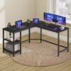L-Shaped Corner Computer Desk, Gaming Desk with Storage Shelves, Ebony Black