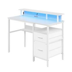 Study Desk with Power Outlets, Computer Desk with Monitor Stand, LED Lighting