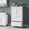 Freestanding Bathroom Floor Storage Cabinet, Bathroom Storage Unit with 2 Drawers and Doors, Adjustable Shelf, White
