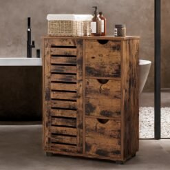 Bathroom Storage Cabinet, Floor Cabinet, with Drawers, Adjustable Shelving, for Kitchen, Entryway, Rustic Brown