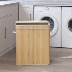 Laundry Hamper with Lid, Bamboo Laundry Basket, Removable