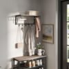 Coat Rack Wall-Mounted, Clothes Rail with 5 Removable Coat Hooks, Floating Shelf with Hanging Rail