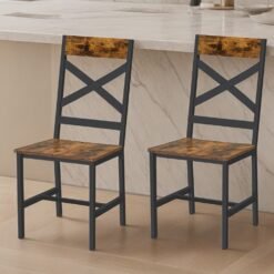 Set of 2 Dining Chairs, Rustic Accent Chairs for Dining Room, Steel Frame