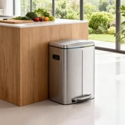 40L Double Kitchen Bin with Lids, Rubbish Bin, Soft Close with Plastic Inner Buckets