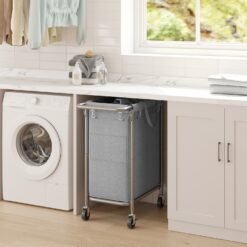 Laundry Basket with Wheels, 2-Section Rolling Laundry Hamper, 140 L