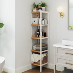 Bamboo Bathroom Shelf, 5-Tier Freestanding Narrow Shelf Unit, Multifunctional Storage Shelf