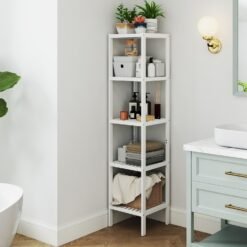 Bamboo Bathroom Shelf, 5-Tier Freestanding Narrow Shelf Unit, Multifunctional Storage Shelf