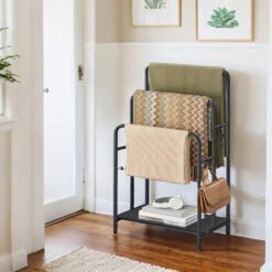 Freestanding Towel Rack, 3-Tier Blanket Holder with Storage Shelf, Blanket Rack