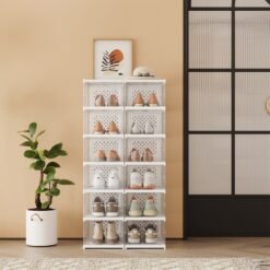 Set of 12 Shoe Boxes, Stackable Foldable Shoe Storage Organizers, For US Size 13