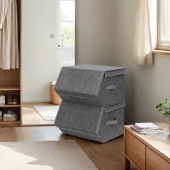 Stackable Storage Bins Set of 2, Storage Boxes with Lids, Non-Woven Fabric Closet Organizers with Magnetic Closures