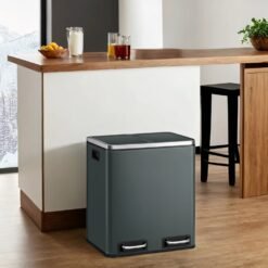2 x 15 L Double Kitchen Bin, Pedal Rubbish Bin for Recycling and Waste, Inner Buckets