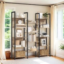 5-Tier Bookcase with 14 Shelves, Book Shelf with Metal Frame, 24 x 158 x 166 cm