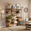 5-Tier Storage Rack with 14 Shelves, Book Shelf with Metal Frame, 24 x 158 x 166 cm, Brown and Black