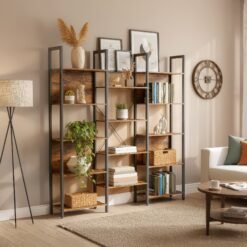5-Tier Storage Rack with 14 Shelves, Book Shelf with Metal Frame, 24 x 158 x 166 cm, Brown and Black