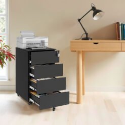 Rolling Filing Cabinet with Lock, 4 Drawers, Mobile Storage Cabinet for Home Office, Black